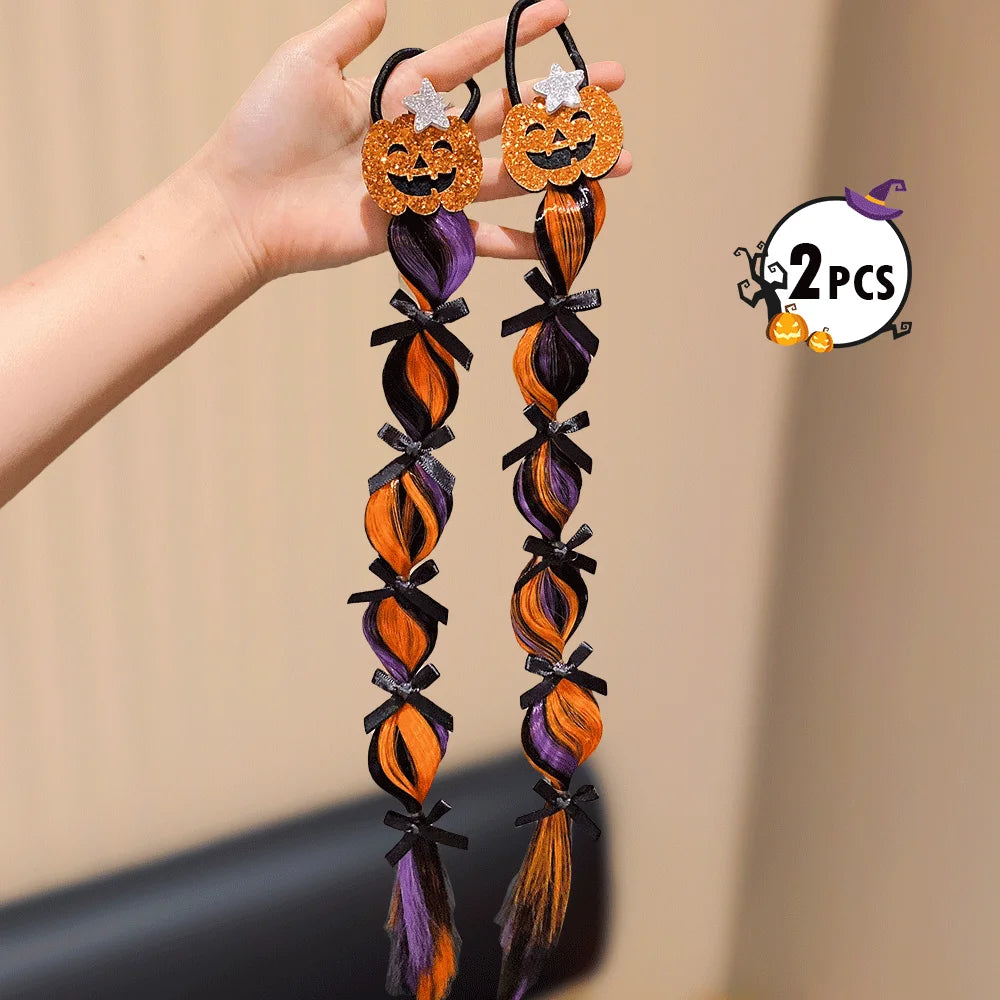 Halloween Hair Ties & Wig Caps Set — Pumpkin & Spider Hair Accessories