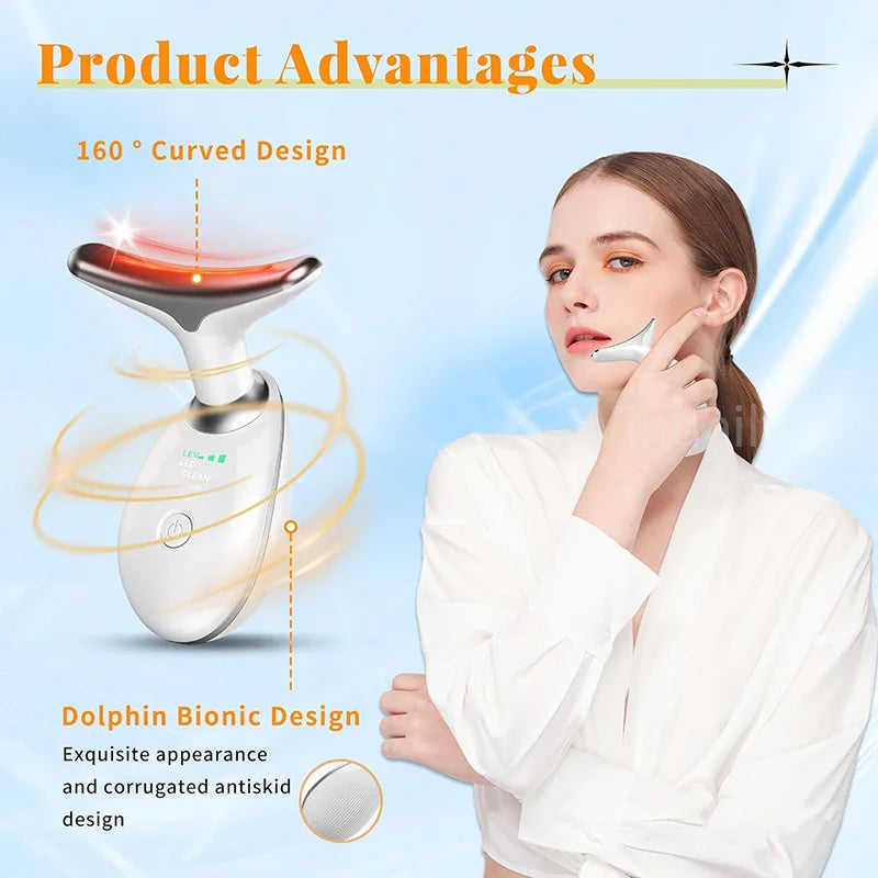 7-Color LED Face & Neck Massager – EMS Skin Tightening Device