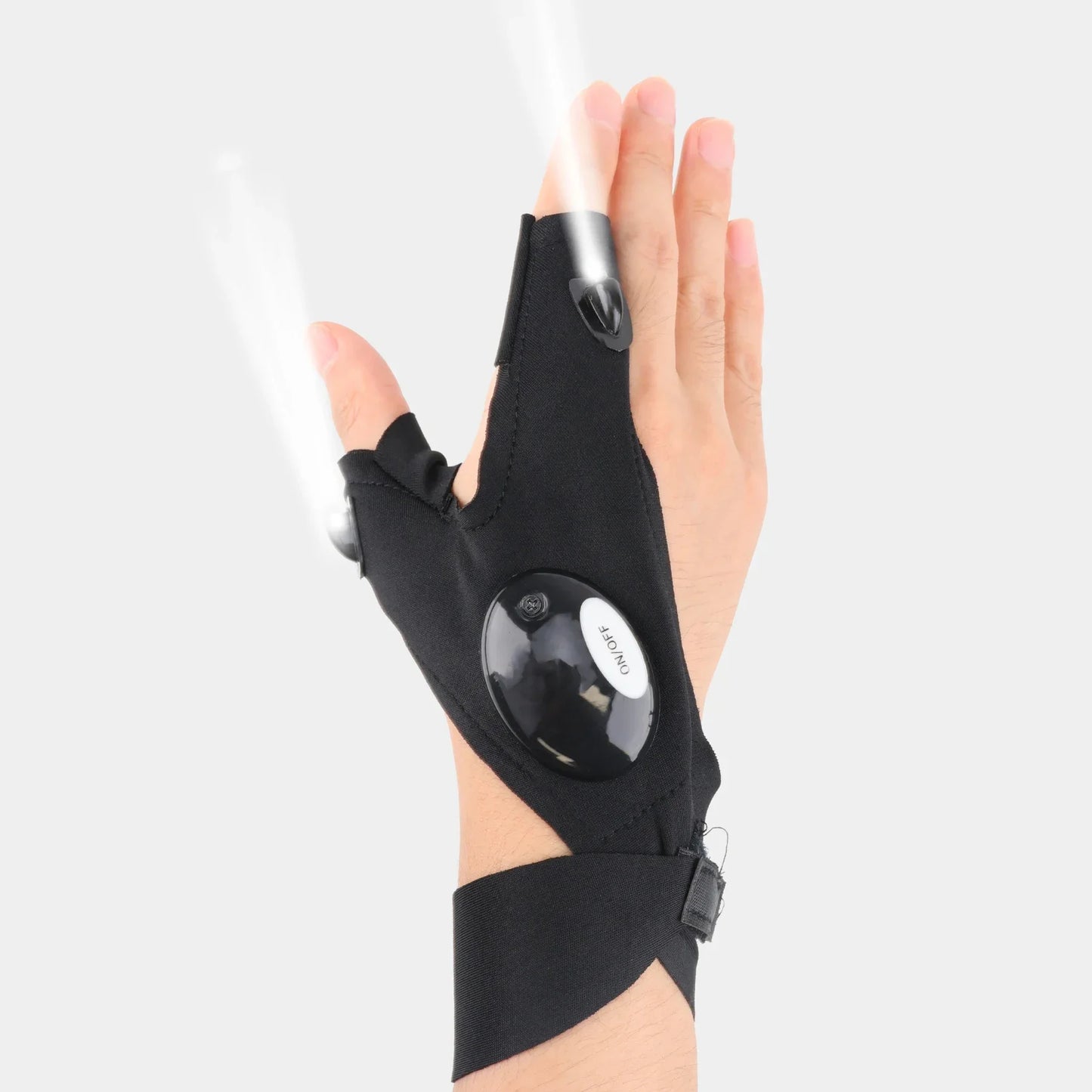 Black glove with a sensor on a white background