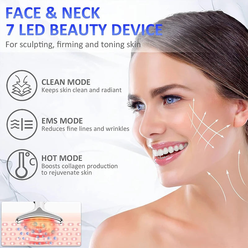 7 Color LED Face & Neck Massager – EMS Skin Tightening Device
