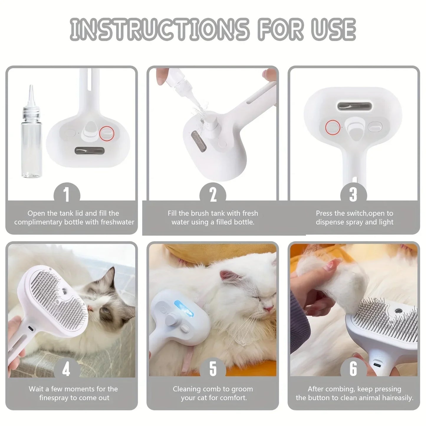 Pet Steam Grooming Brush – Spray Deshedding Comb for Dogs & Cats