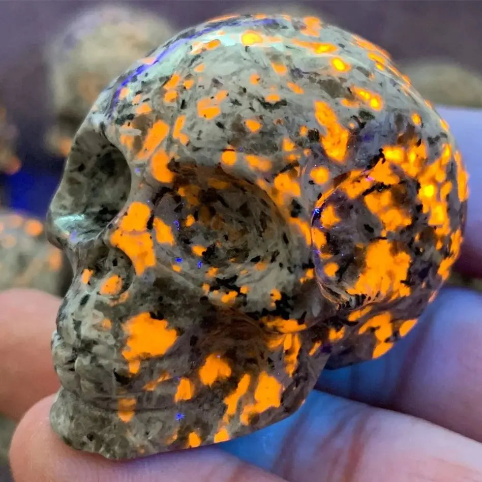 Natural Yooperlite Crystal Skull: Hand-Carved Fire Stone Figurine