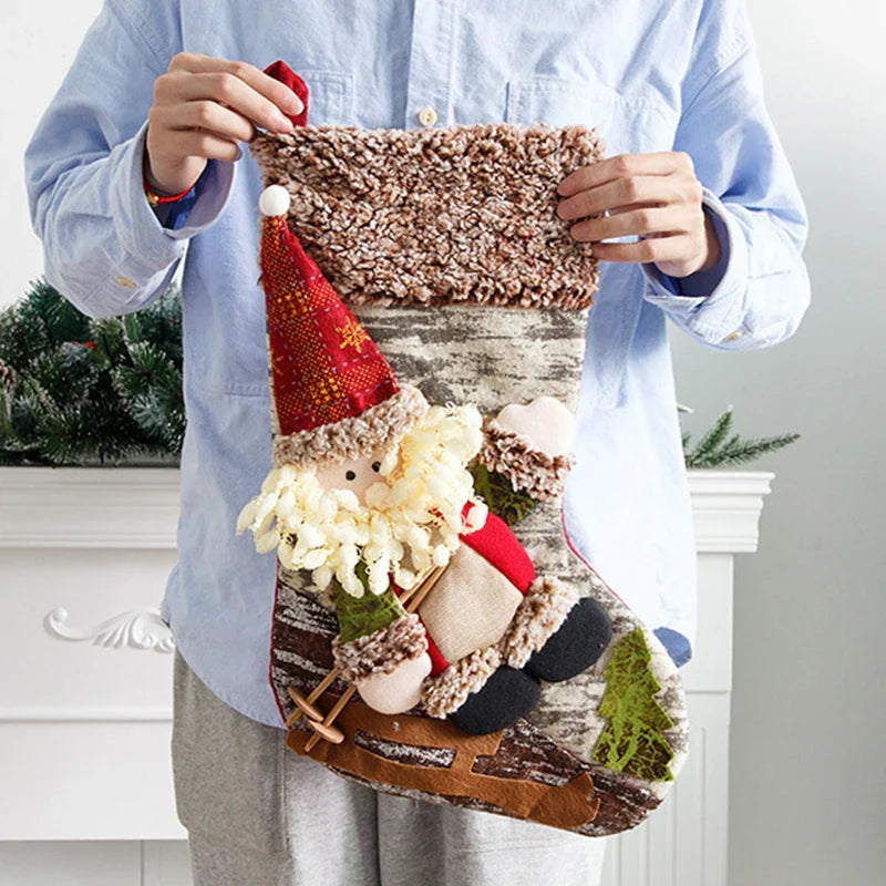 Christmas Stockings Socks Santa Snowman Hanging Gift Bags
