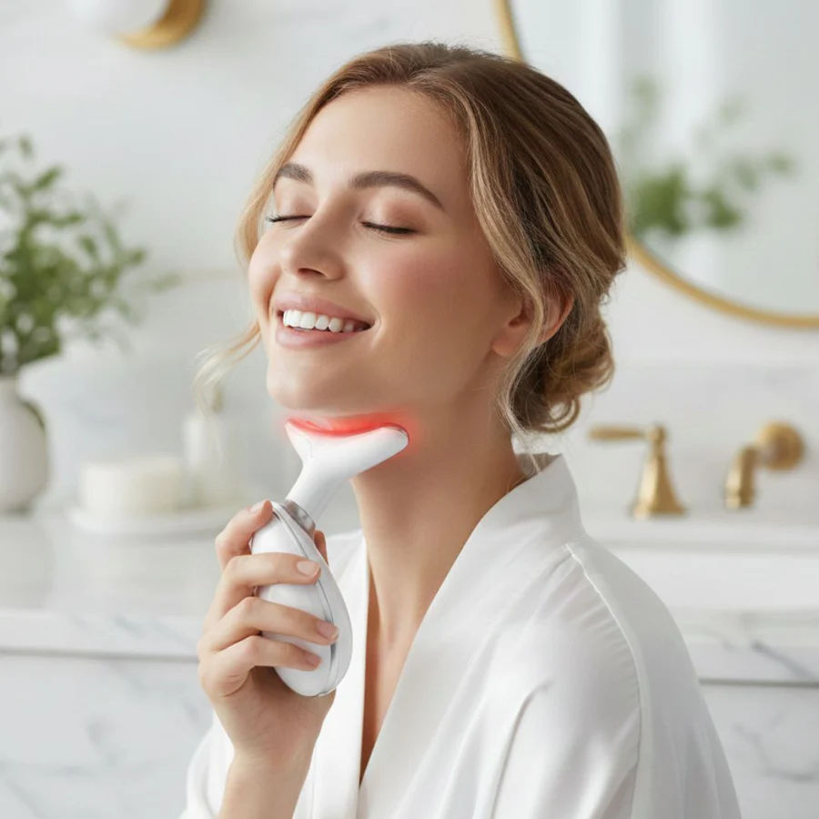7-Color LED Face & Neck Massager – EMS Skin Tightening Device