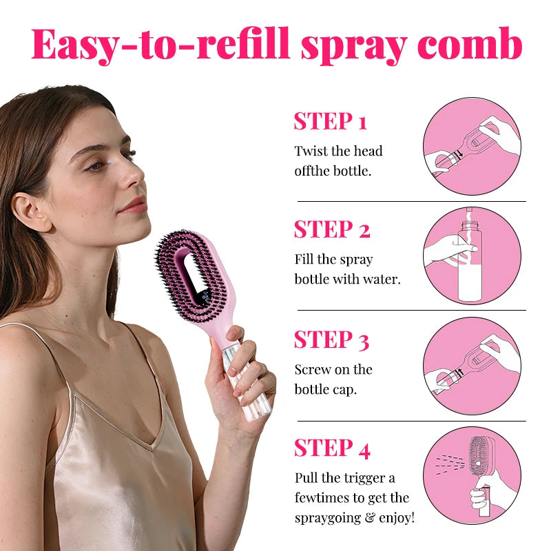 2-in-1 Hair Mist Spray Comb – Detangling Brush with Scalp Massage Bristles