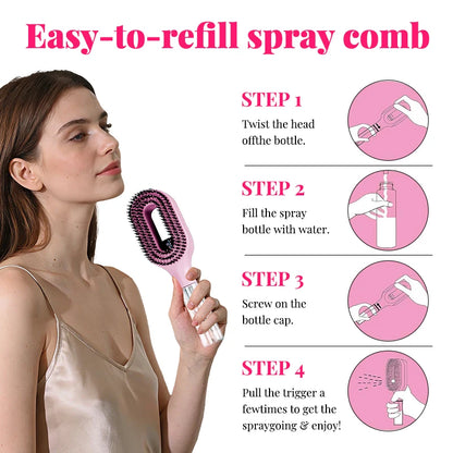 2-in-1 Hair Mist Spray Comb – Detangling Brush with Scalp Massage Bristles