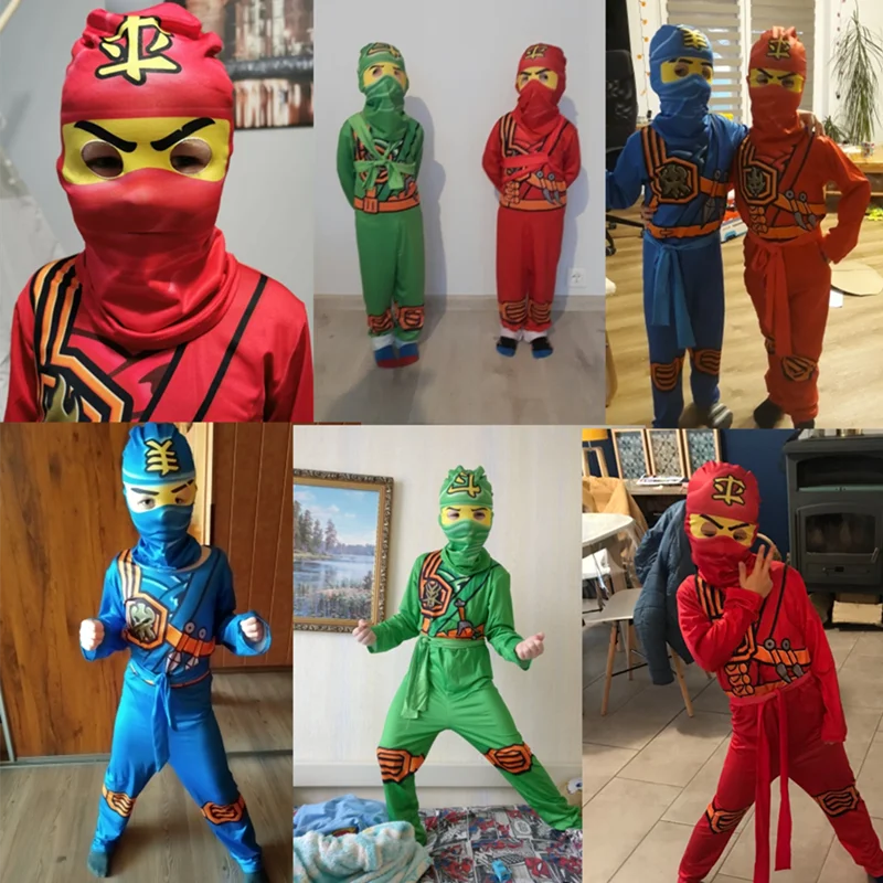 Ninja Warrior Kids Costume with Weapon Props - Boys Halloween Jumpsuit