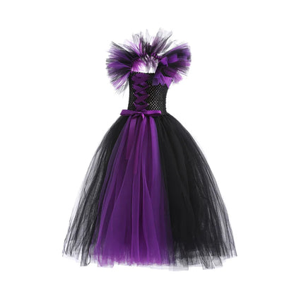 Gothic Witch Costume for Girls – Black & Purple Horror Dress