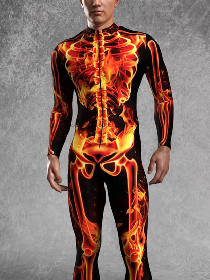 Flame Skeleton Jumpsuit Costume for Men – Halloween Tights Suit