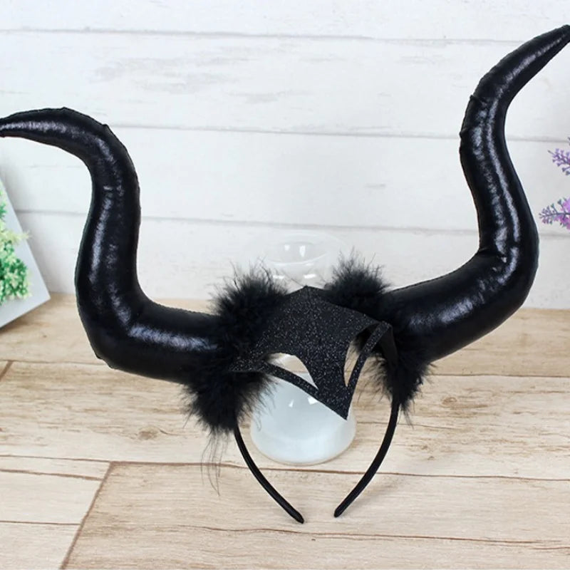 Oversized Demon Horn Headband — Halloween Evil Queen & Witch Costume Accessory