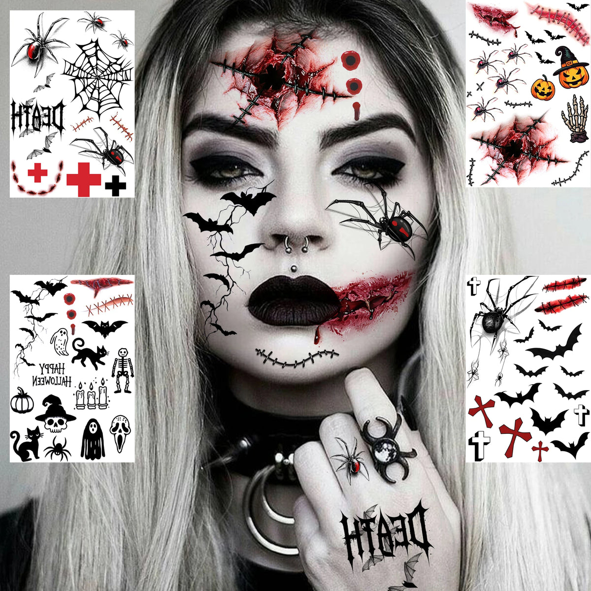 Realistic Wound & Scar Temporary Tattoos — Halloween Zombie Makeup, 4 Sheets
