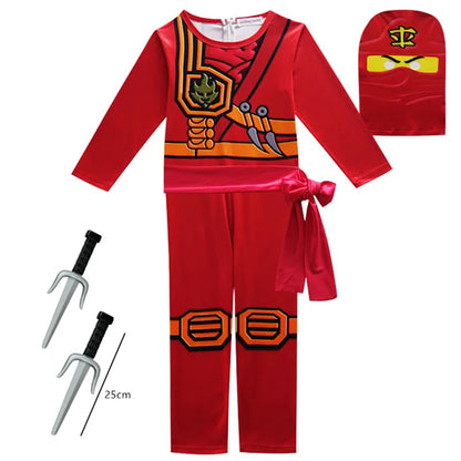 Ninja Warrior Kids Costume with Weapon Props - Boys Halloween Jumpsuit
