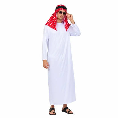Men's white robe costume set with headscarf, headband and beard