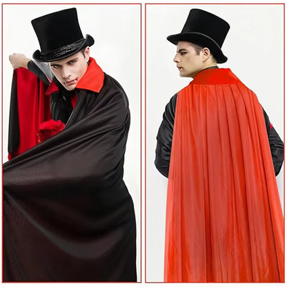 Reversible Black & Red Halloween Cape – Unisex Adult Costume, 90–150cm