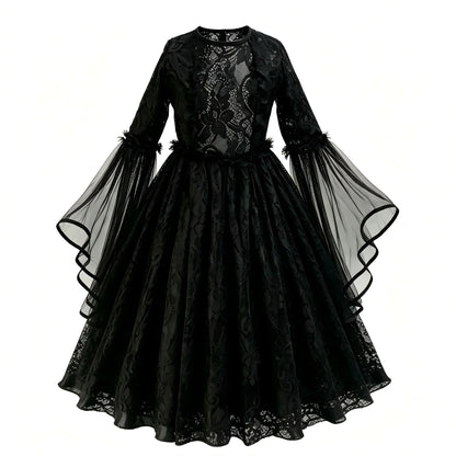Girls Witch & Vampire Fancy Dress Costume with Accessories