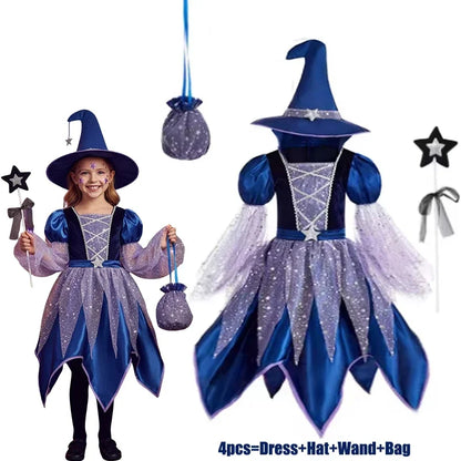 Girls Witch & Vampire Fancy Dress Costume with Accessories