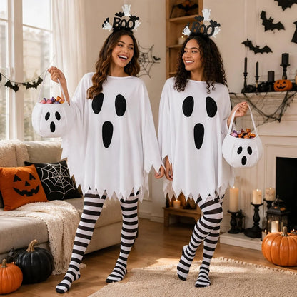 Women's Ghost Costume Set – Poncho, Headband & Tights