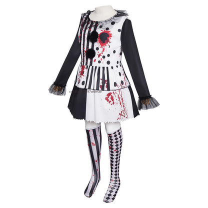 Horror Clown Costume for Women – Blood Splatter Circus Dress