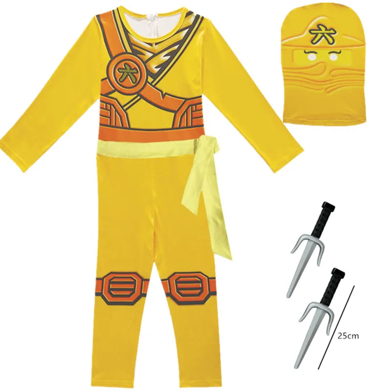 Ninja Warrior Kids Costume with Weapon Props - Boys Halloween Jumpsuit