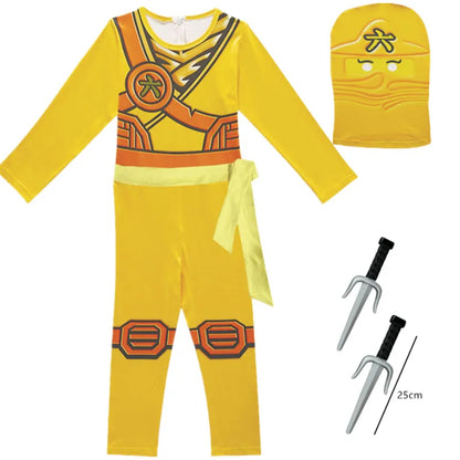 Ninja Warrior Kids Costume with Weapon Props - Boys Halloween Jumpsuit