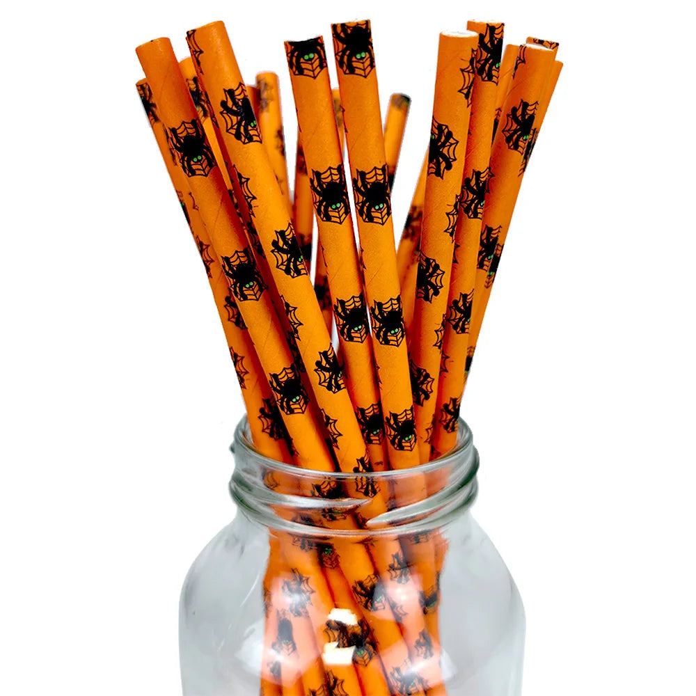 Halloween Paper Straws — Spider, Skull, Pumpkin & Bat Party Supplies