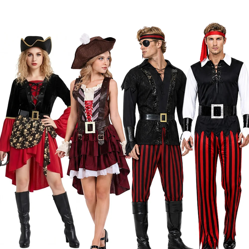 Caribbean Pirate Couples Costume Set - Men & Women Halloween Outfit