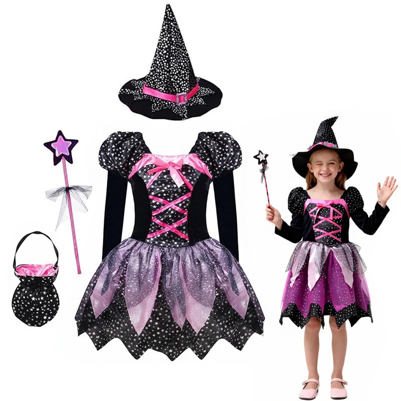 Girls Witch & Vampire Fancy Dress Costume with Accessories