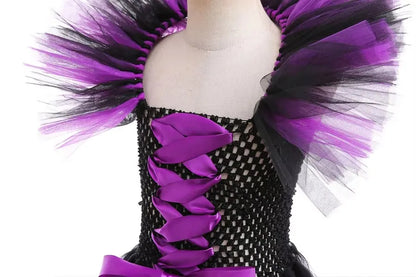 Gothic Witch Costume for Girls – Black & Purple Horror Dress