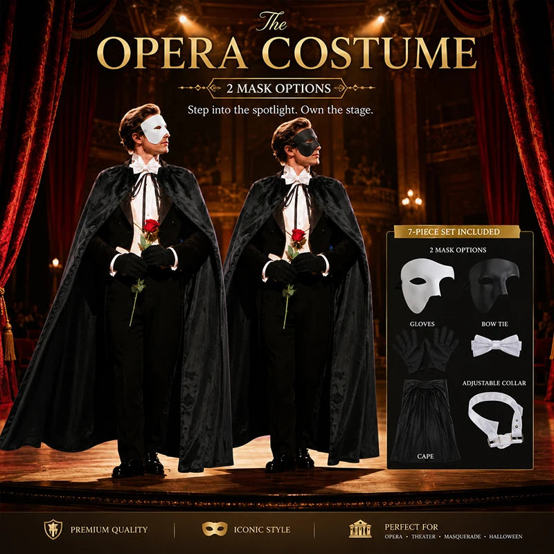 Phantom Masquerade Costume Kit - Cape, Mask, Bow Tie & Gloves