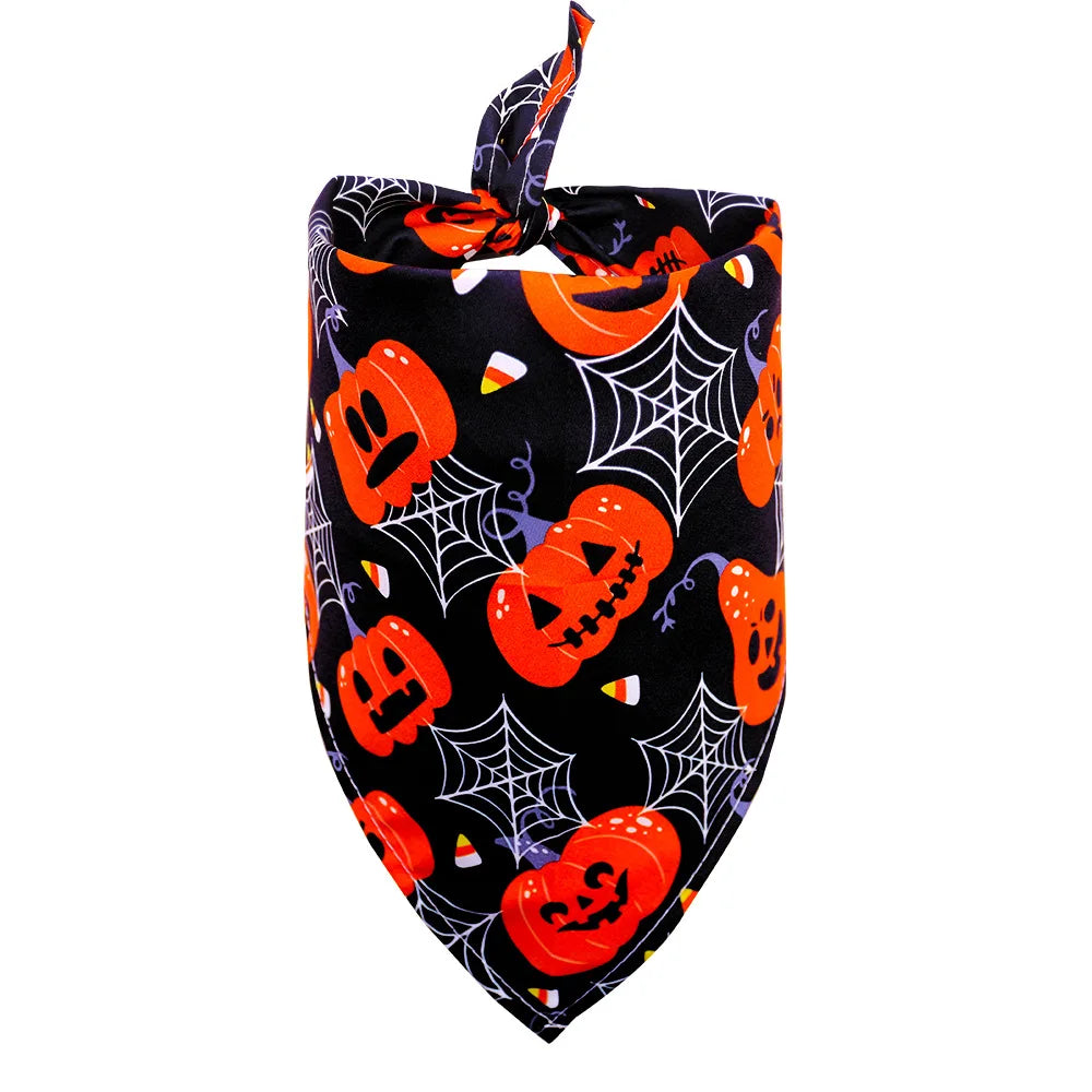 Halloween Dog Bandana – Pumpkin, Skull & Ghost Print for Dogs & Cats