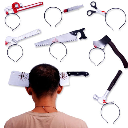 Halloween Bloody Prank Headband — 3D Fake Weapon Hair Accessory