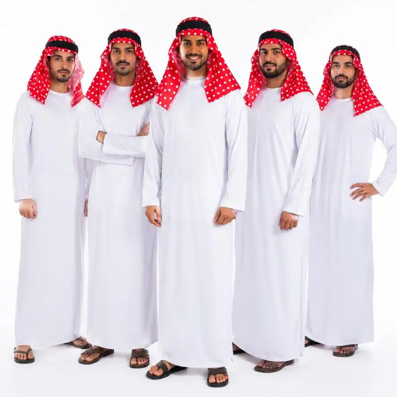 Men's white robe costume set with headscarf, headband and beard