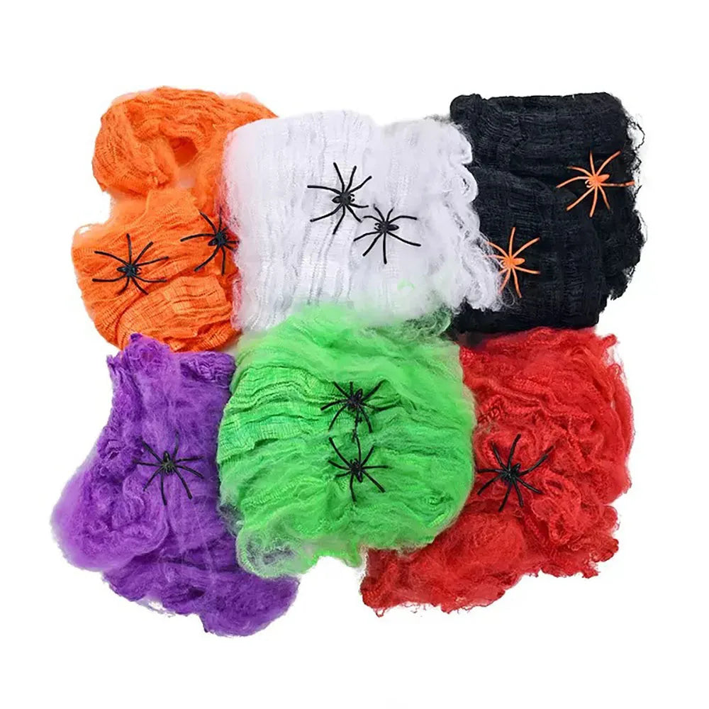 Stretchy Cobweb with Spiders – Haunted House Halloween Decor