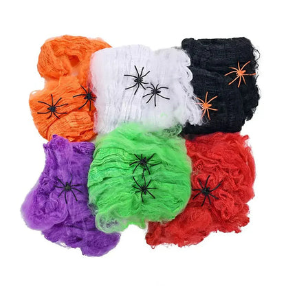 Stretchy Cobweb with Spiders – Haunted House Halloween Decor