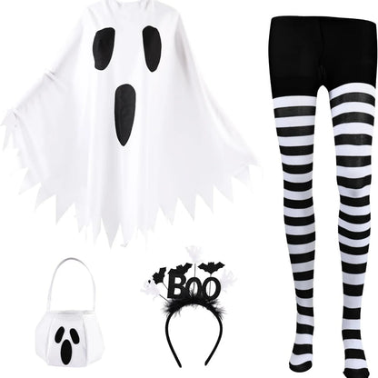 Women's Ghost Costume Set – Poncho, Headband & Tights