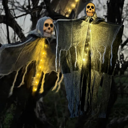 Glowing Skull Skeleton Hanging Ghost Decoration – Outdoor Halloween Prop