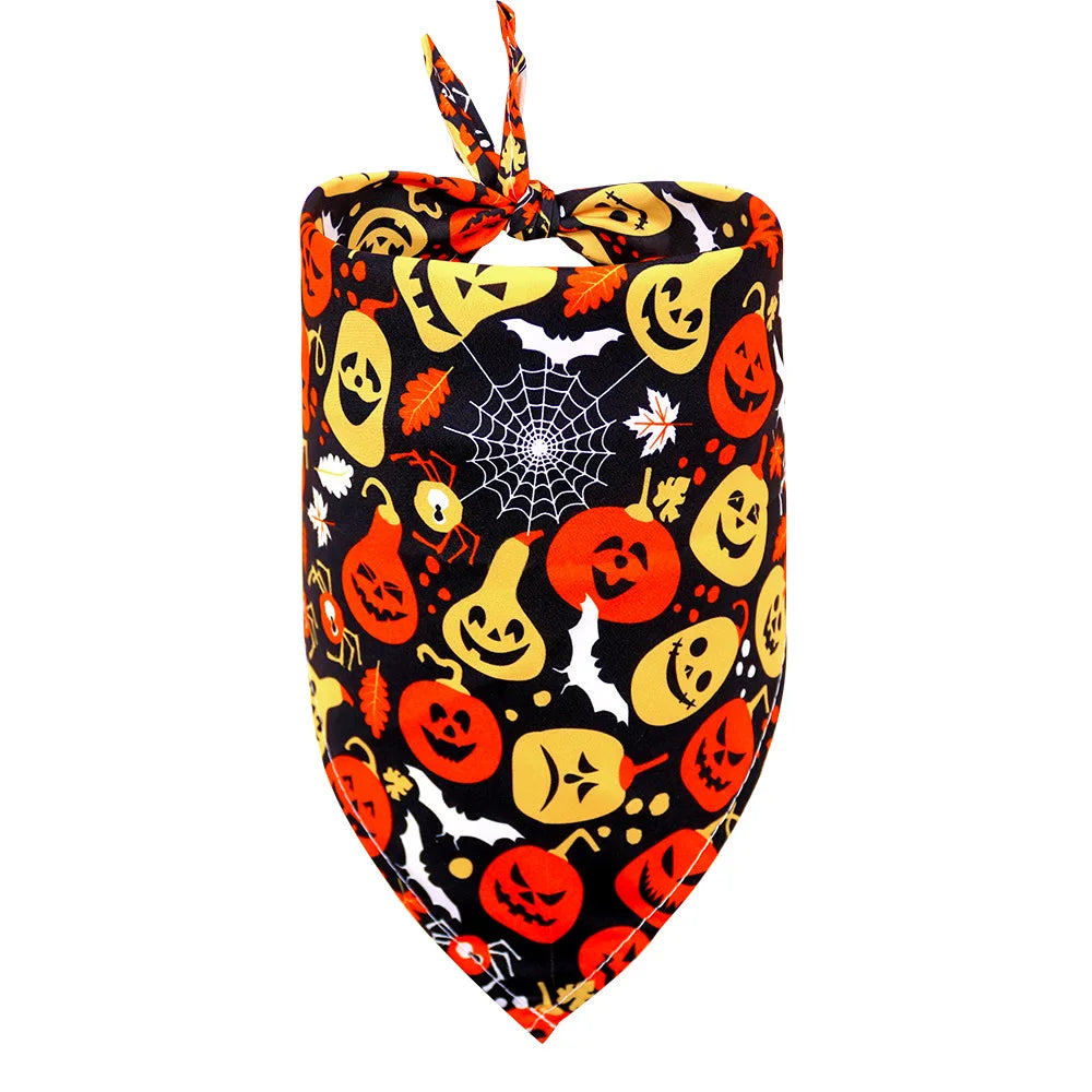 Halloween Dog Bandana – Pumpkin, Skull & Ghost Print for Dogs & Cats