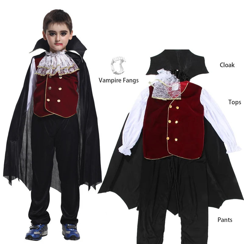 Kids Vampire Costume Set with Trident & Tattoo Stickers - Boys & Girls