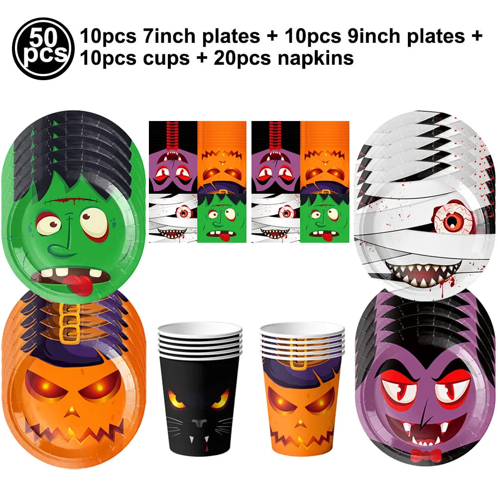 Ghost Halloween Party Decoration Set – Tableware, Balloons & Banners