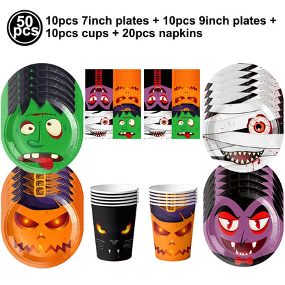 Ghost Halloween Party Decoration Set – Tableware, Balloons & Banners