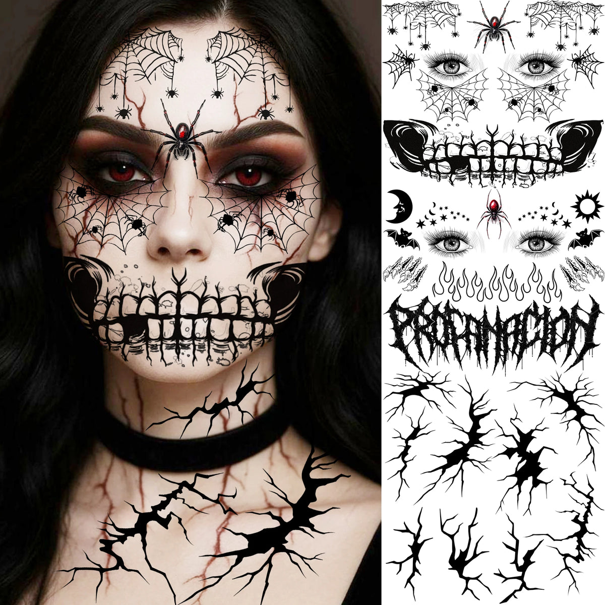 Realistic Wound & Scar Temporary Tattoos — Halloween Zombie Makeup, 4 Sheets