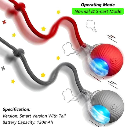 Red and gray toy with blue light, labeled 'Operating Mode Normal & Smart Mode' and 'Smart Version With Tail'.