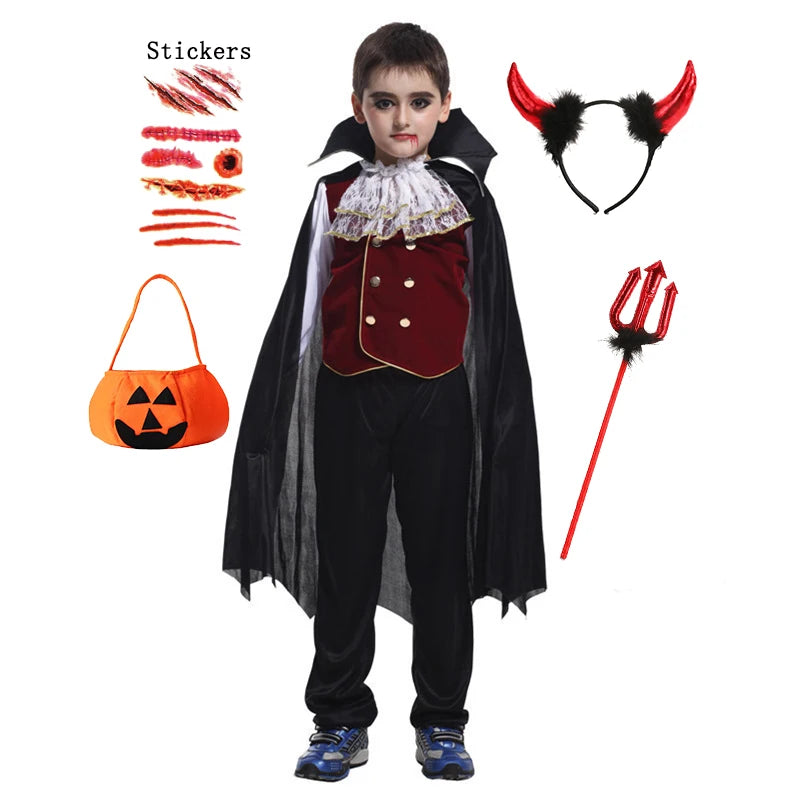 Kids Vampire Costume Set with Trident & Tattoo Stickers - Boys & Girls