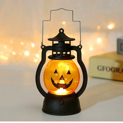 LED Hanging Pumpkin & Ghost Lantern – Retro Halloween Decor