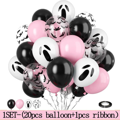Pink & Black Halloween Balloon Set – Ghost & Bat Party Decor