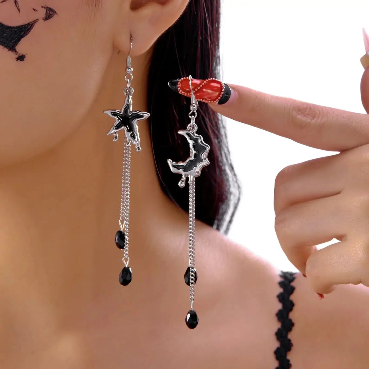 Gothic Vampire Bat Drop Earrings — Black Crystal Halloween Jewelry