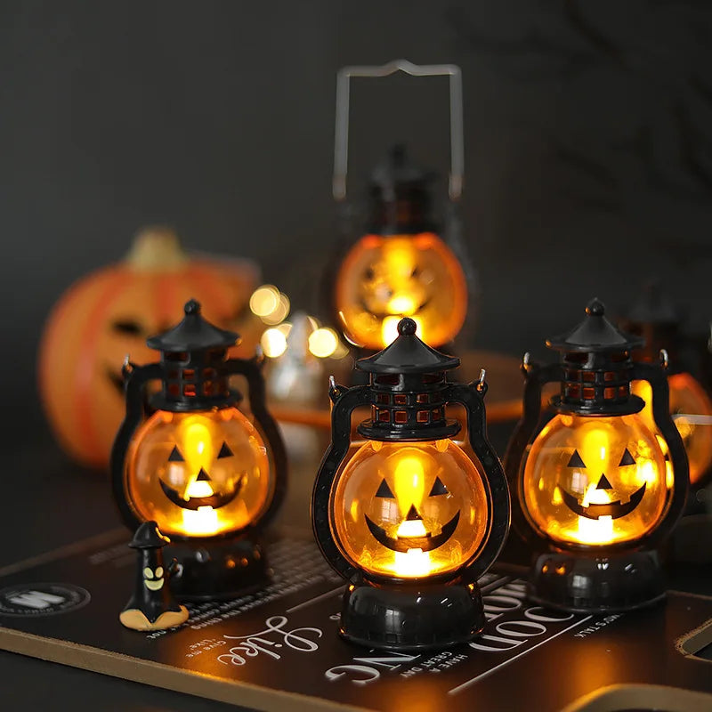 LED Hanging Pumpkin & Ghost Lantern – Retro Halloween Decor