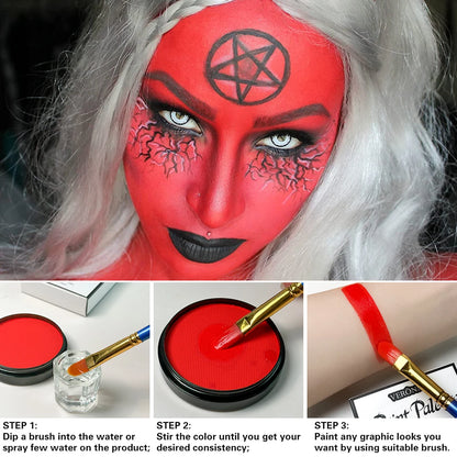 Halloween Face & Body Paint Palette — Washable Water-Activated Makeup, 30g