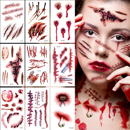 Fake Scar Temporary Tattoos, 32 Pcs – Zombie & Wound Halloween Makeup