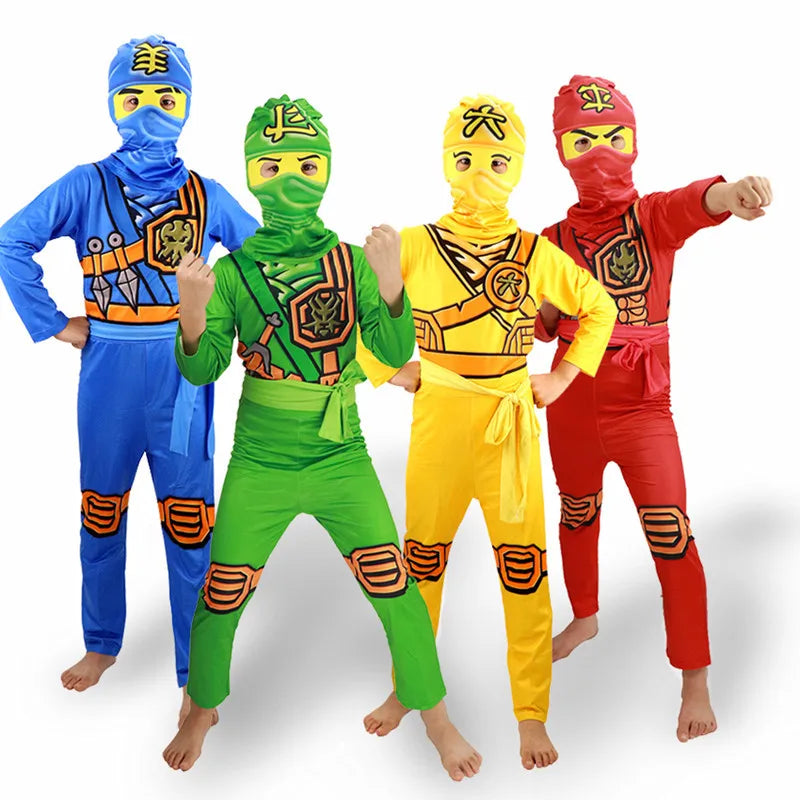 Ninja Warrior Kids Costume with Weapon Props - Boys Halloween Jumpsuit